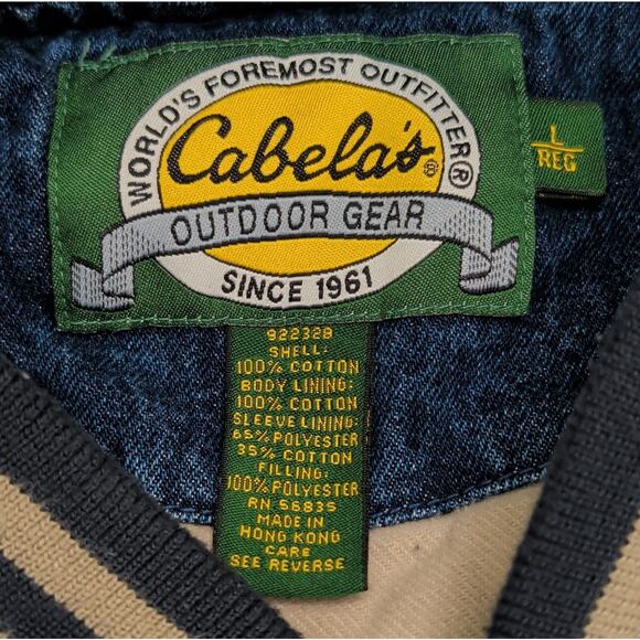 Cabela's Men's Vintage Varsity Jacket Outdoor Working Size Large Blue Beige - Picture 2 of 11